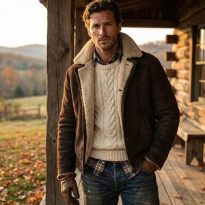 Vintage Suede Sherpa Jacket Size 38 Western Marlboro Man Coat Leather Shearling